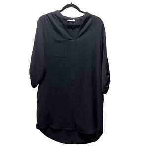Lush Tunic Blouse Black 3/4 Roll Tab Sleeves V-Neck Pullover Oversized Size M